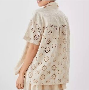 American Eagle Eyelet Button Down Shirt Cream Beige Top Blouse XSmall NWT